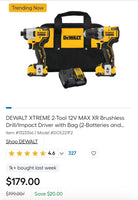 DEWALT XTREME 2-Tool 12V MAX XR Brushless DrilI/Impact Driver with Bag (2-Batteries and Charger Included)